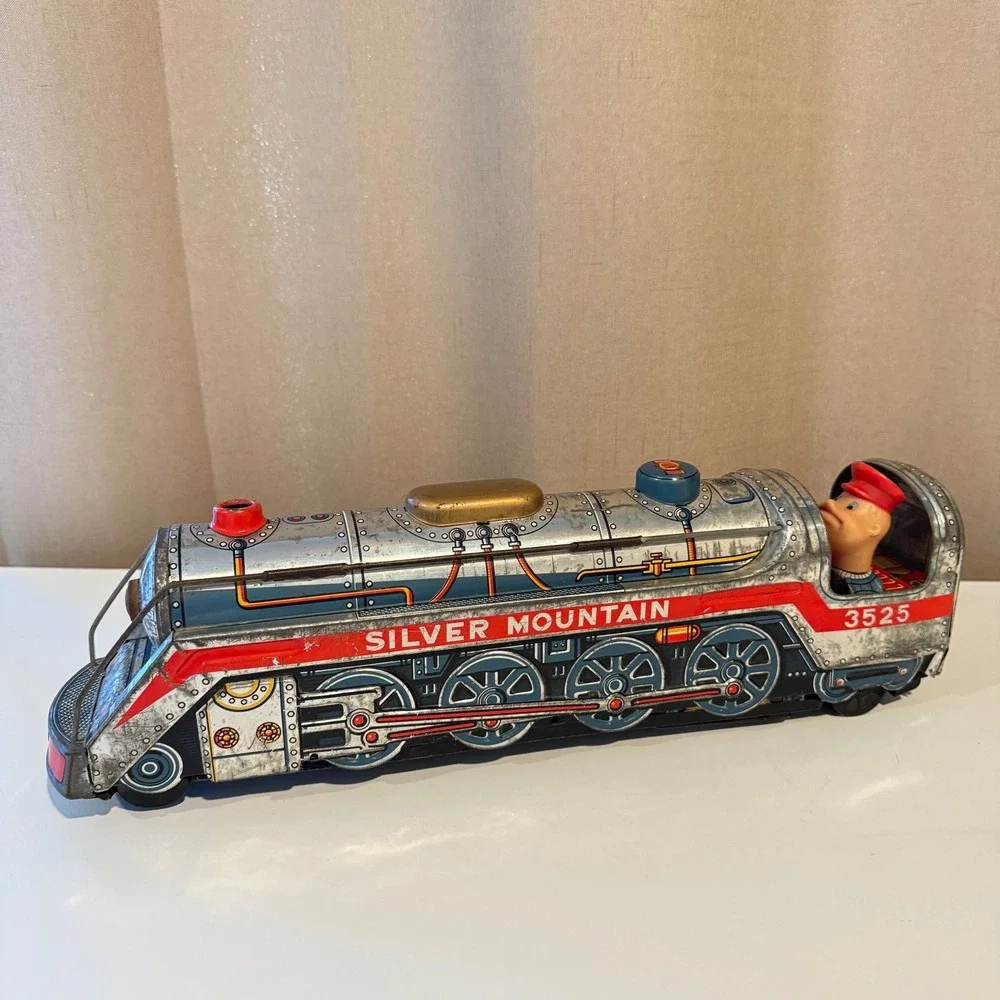 Vintage Silver Mountain 3525 Tin Litho Steam Locomotive Train Japan Toy